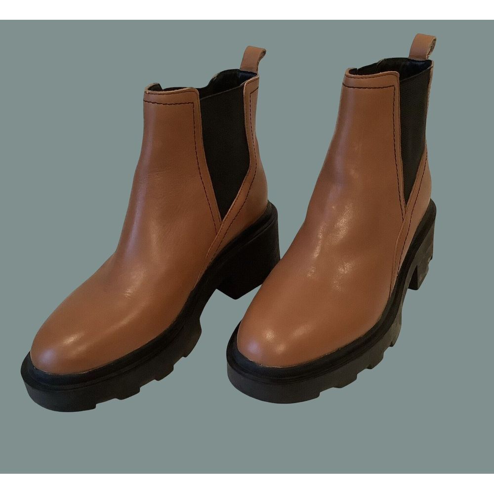 Womens Marc Fisher Brown Leather Indie Rock Chunky Heel Ankle Bootie Sz 6